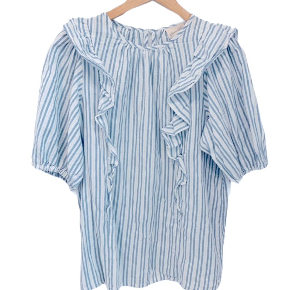 NWT Striped Puff Short Sleeve Ruffle Blouse